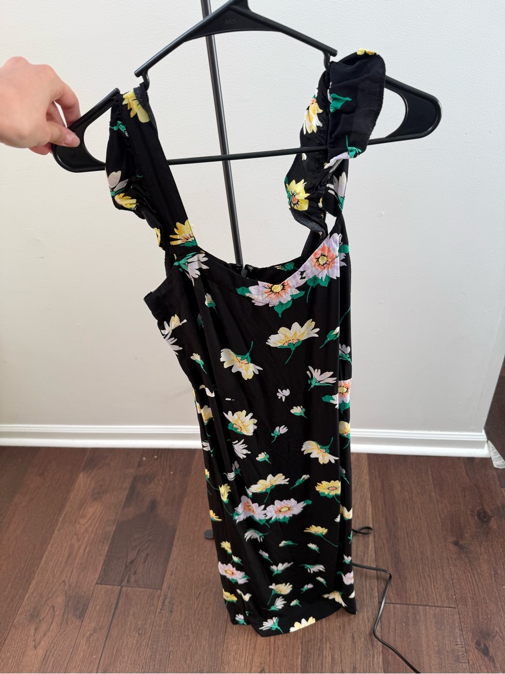 LOFT Black Floral Midi Dress with Yellow & White Blossoms